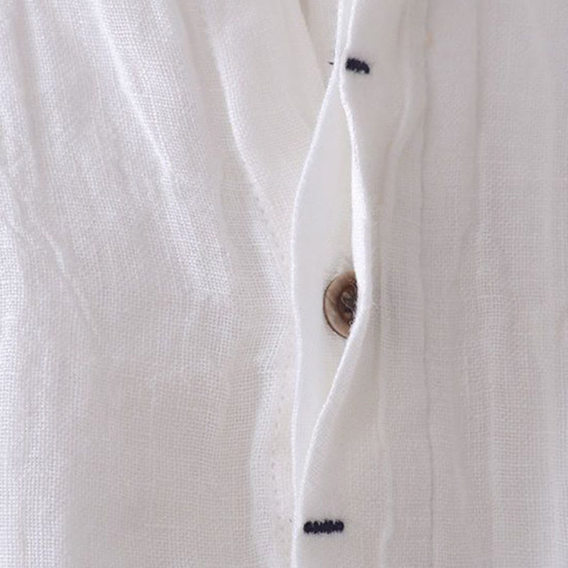 Buddha Stones Men's Shirt Solid Color Lapel Top Long Sleeve Comfy Button Crease Cotton Linen Shirt
