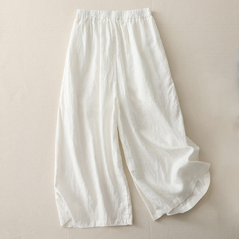 Buddha Stones Casual Plain Tucker Pleats Elastic Women's Polyester Wide Leg Pants With Pockets