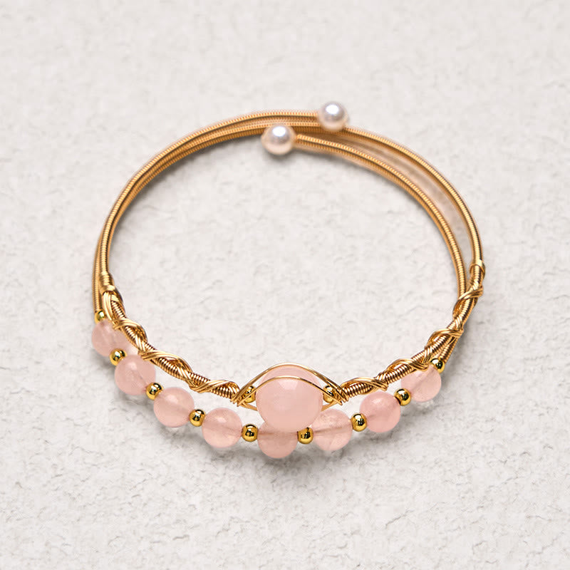 FREE Today: Healing and Compassion Natural Rose Quartz Metal Cuff Bracelet Bangle