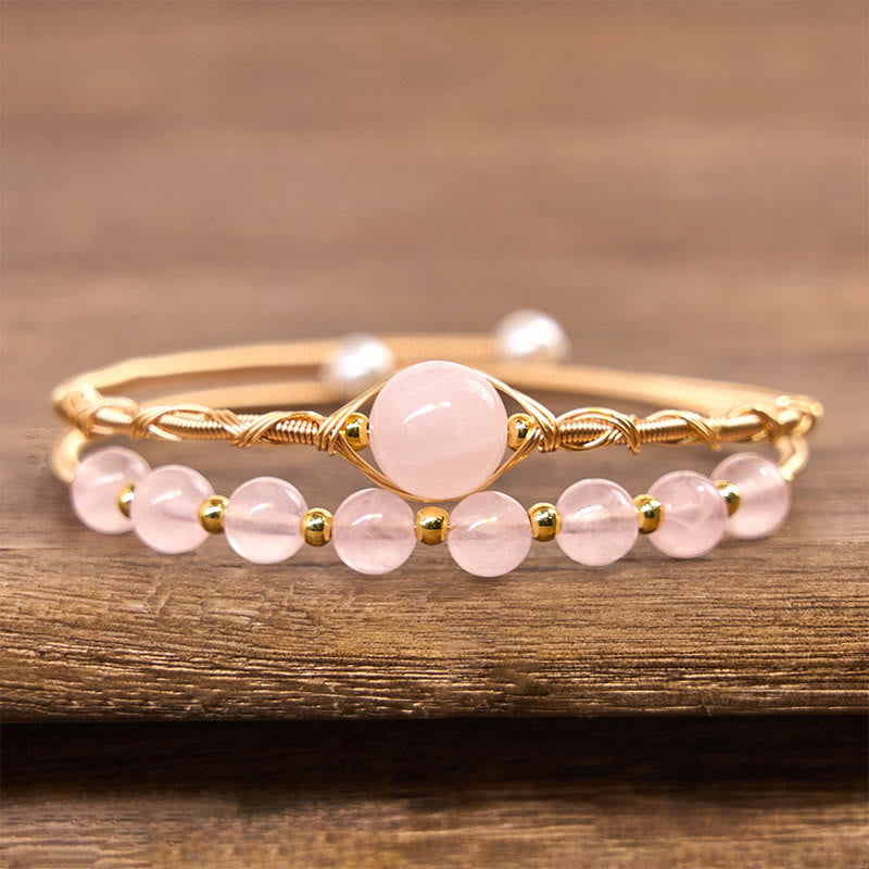 FREE Today: Healing and Compassion Natural Rose Quartz Metal Cuff Bracelet Bangle