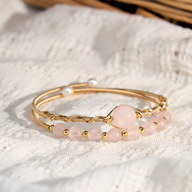 FREE Today: Healing and Compassion Natural Rose Quartz Metal Cuff Bracelet Bangle