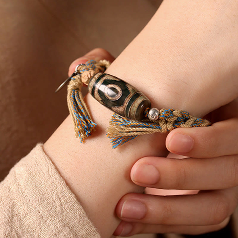 FREE Today: Wealth and Protection Handmade Tibetan Dzi Bead Braided String Bracelet