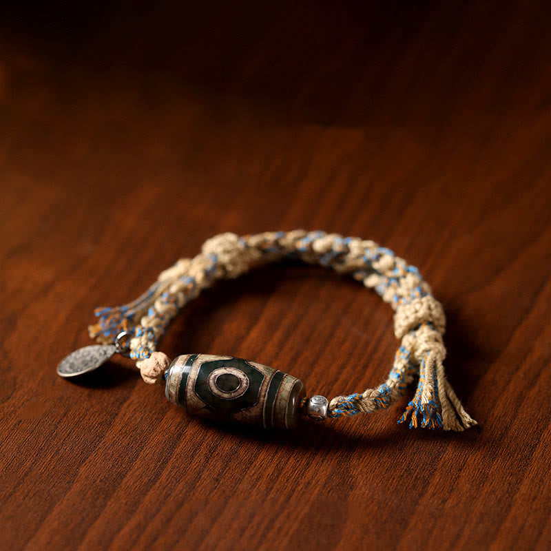 FREE Today: Wealth and Protection Handmade Tibetan Dzi Bead Braided String Bracelet