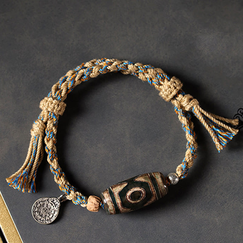 FREE Today: Wealth and Protection Handmade Tibetan Dzi Bead Braided String Bracelet