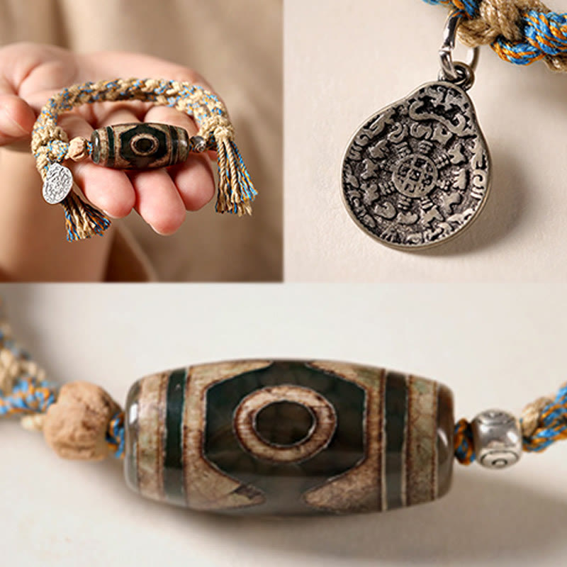 FREE Today: Wealth and Protection Handmade Tibetan Dzi Bead Braided String Bracelet
