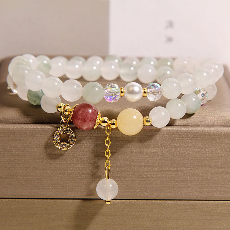 FREE Today: Positive Protection Tourmaline Purple Jade Aquamarine Copper Coin Double Wrap Bracelet