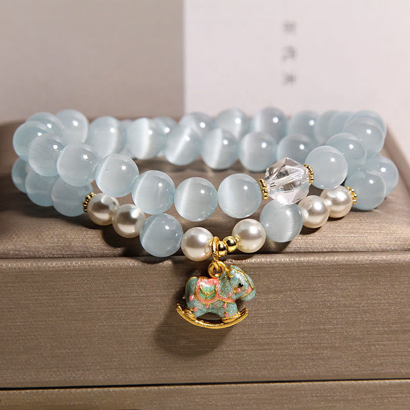 FREE Today: Support and Love Blue Cat Eye Trojan Horse Charm Double Wrap Bracelet
