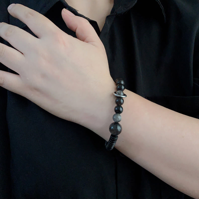 FREE Today: Soothing and Protection Silver Sheen Obsidian Coconut Shell Bracelet