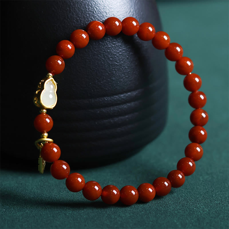 FREE Today: Fortune and Positive Natural South Red Agate Hetian Jade Gourd Bracelet
