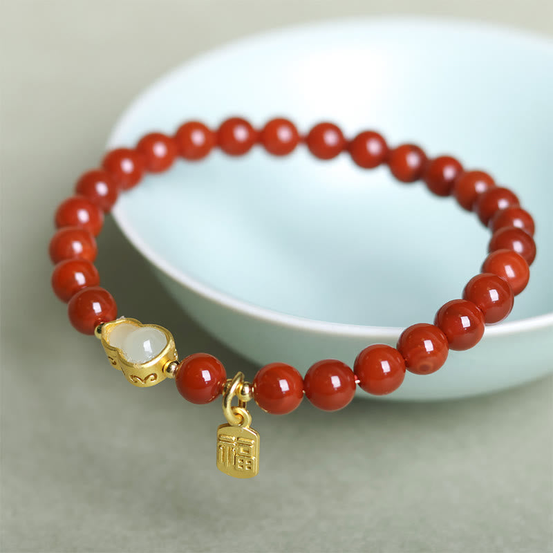 FREE Today: Fortune and Positive Natural South Red Agate Hetian Jade Gourd Bracelet