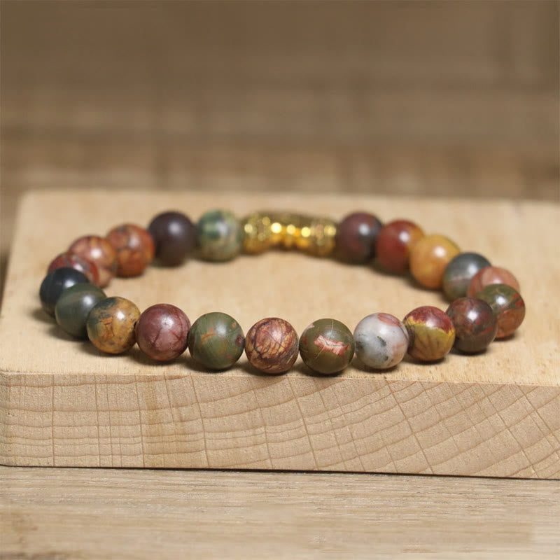 Buddha Stonesnatural Colorful Emperor Stone Lotus Pattern Anti-stress Bracelet