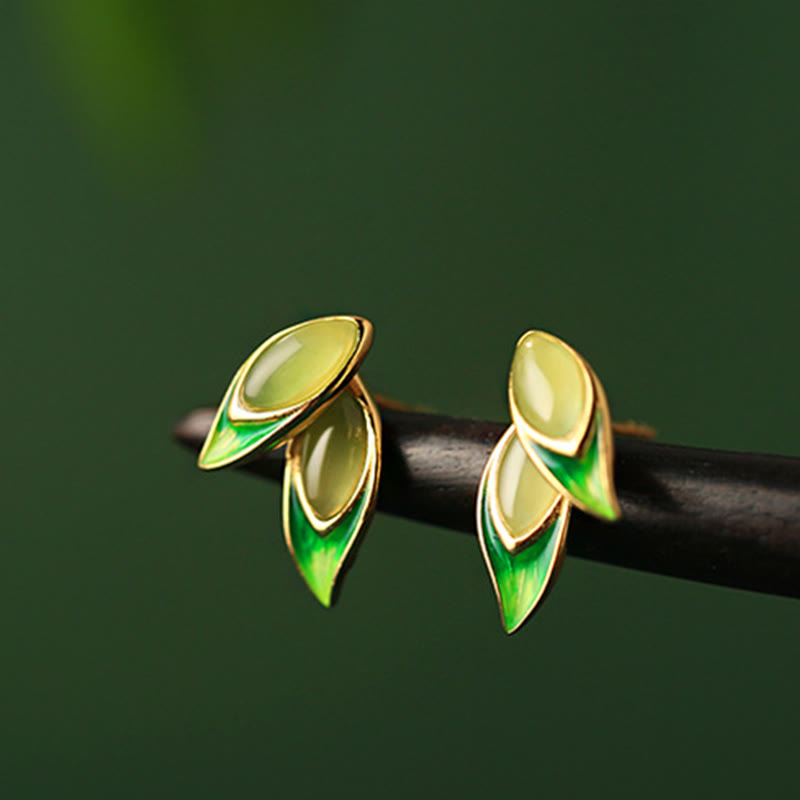 Buddha Stones 925 Sterling Silver Jade Leaf Prosperity Earrings