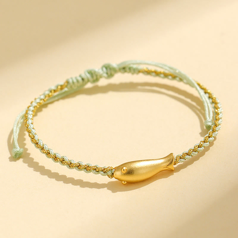 Buddha Stones 999 Sterling Silver Lucky Koi Fish Protection Rope Bracelet
