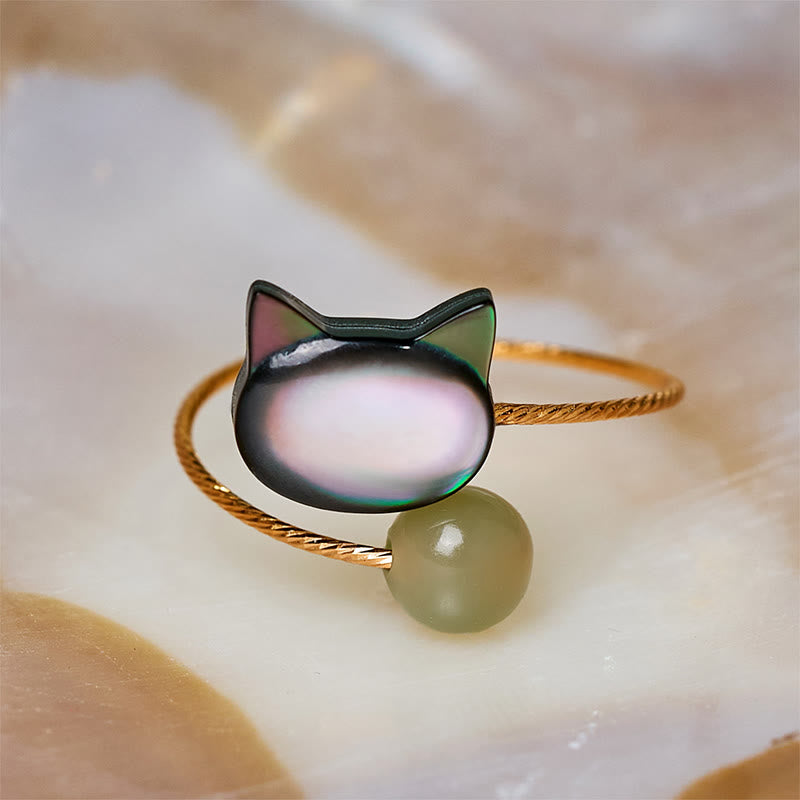 FREE Today: Blessing and Focus Save A Cat Black Tridacna Stone Adjustable Ring