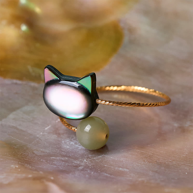FREE Today: Blessing and Focus Save A Cat Black Tridacna Stone Adjustable Ring