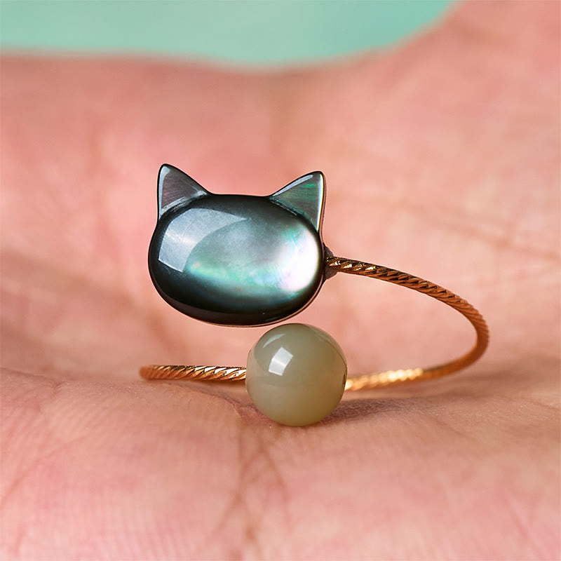 FREE Today: Blessing and Focus Save A Cat Black Tridacna Stone Adjustable Ring