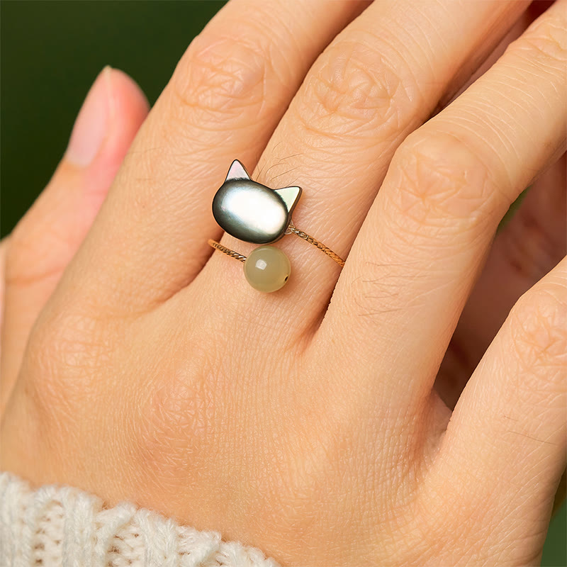 FREE Today: Blessing and Focus Save A Cat Black Tridacna Stone Adjustable Ring