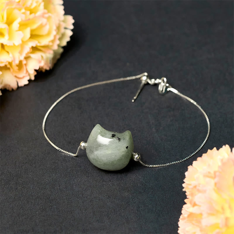 Buddha Stones 925 Sterling Silver Faceless Cat Head Natural Labradorite Healing Bracelet