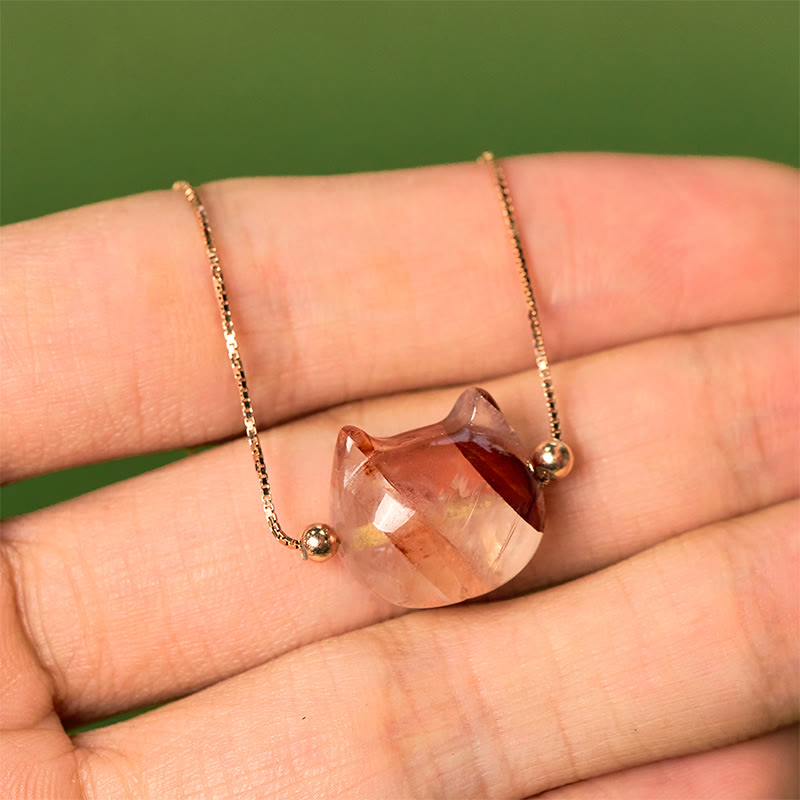 Buddha Stones 925 Sterling Silver Faceless Cat Head Natural Red Flower Quartz Passion Bracelet
