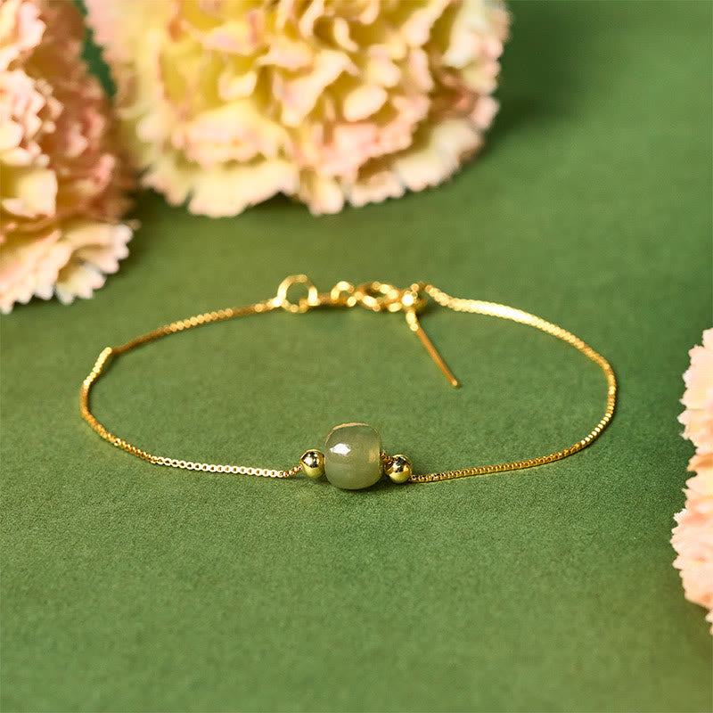 Buddha Stones 925 Sterling Silver Natural Jade Bead Abundance Chain Bracelet