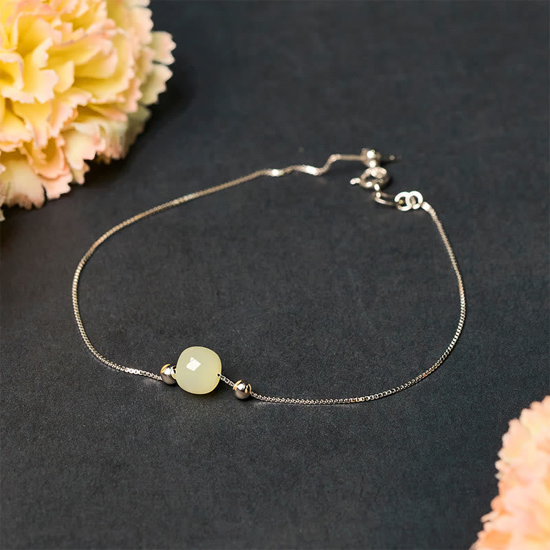 Buddha Stones 925 Sterling Silver Natural Jade Bead Abundance Chain Bracelet
