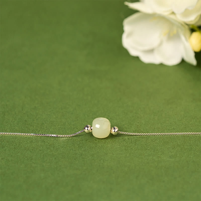 Buddha Stones 925 Sterling Silver Natural Jade Bead Abundance Chain Bracelet