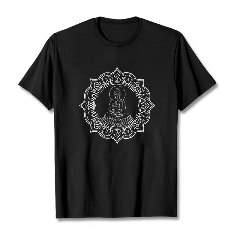 Buddha Stones Buddha Meditating In Lotus Position Pattern Tee T-shirt