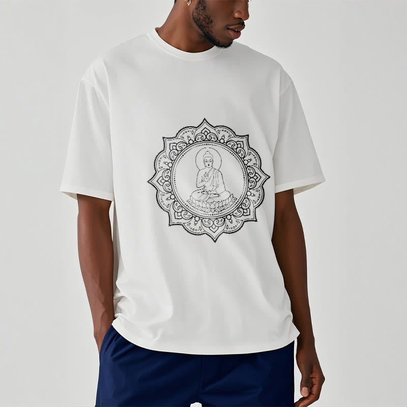 Buddha Stones Buddha Meditating In Lotus Position Pattern Tee T-shirt
