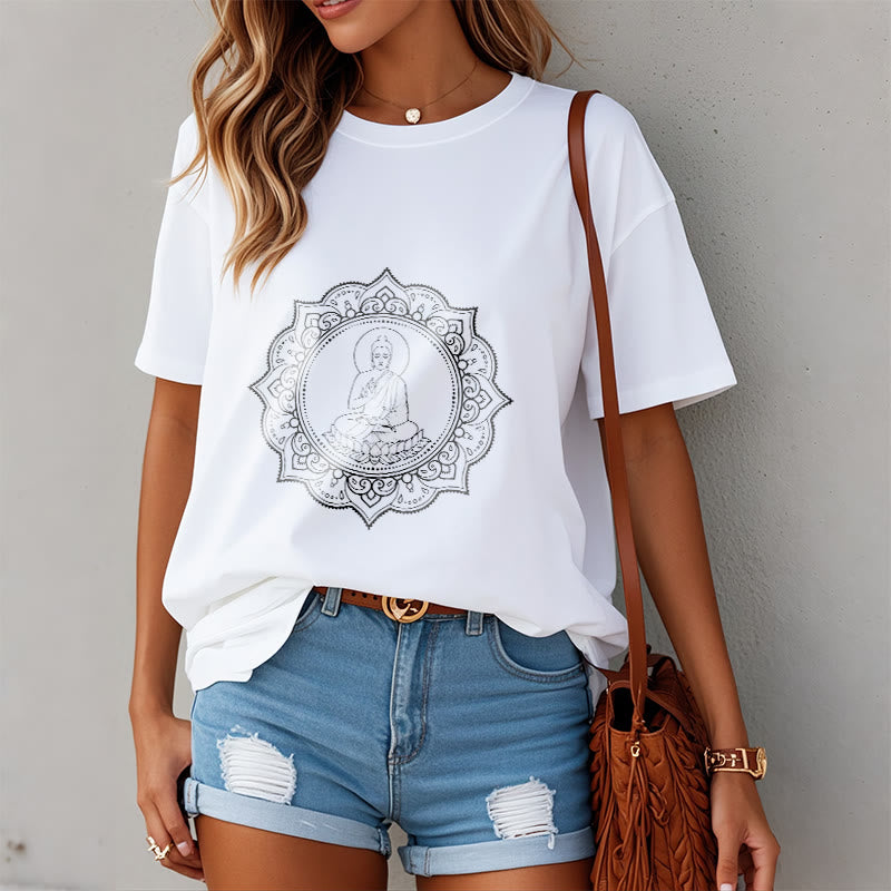 Buddha Stones Buddha Meditating In Lotus Position Pattern Tee T-shirt