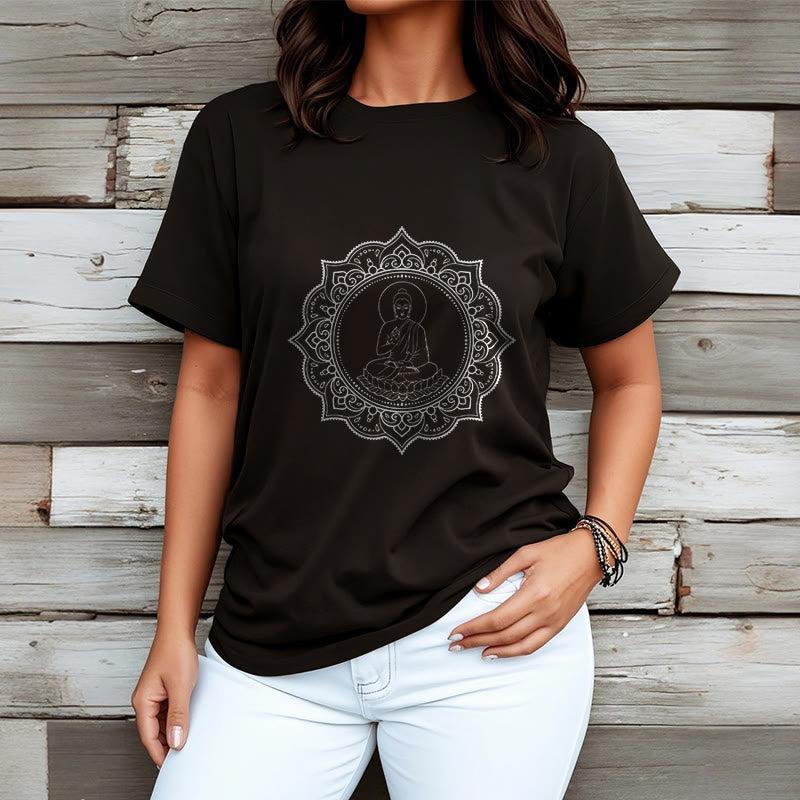 Buddha Stones Buddha Meditating In Lotus Position Pattern Tee T-shirt