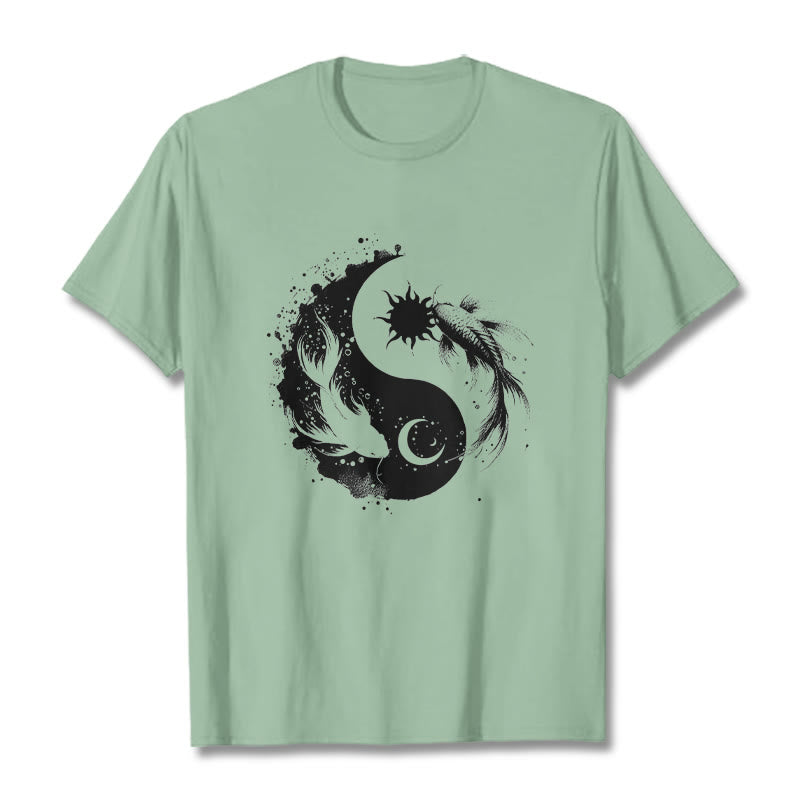 Buddha Stonessun And Moon Yin Yang Koi Pattern Tee T-shirt
