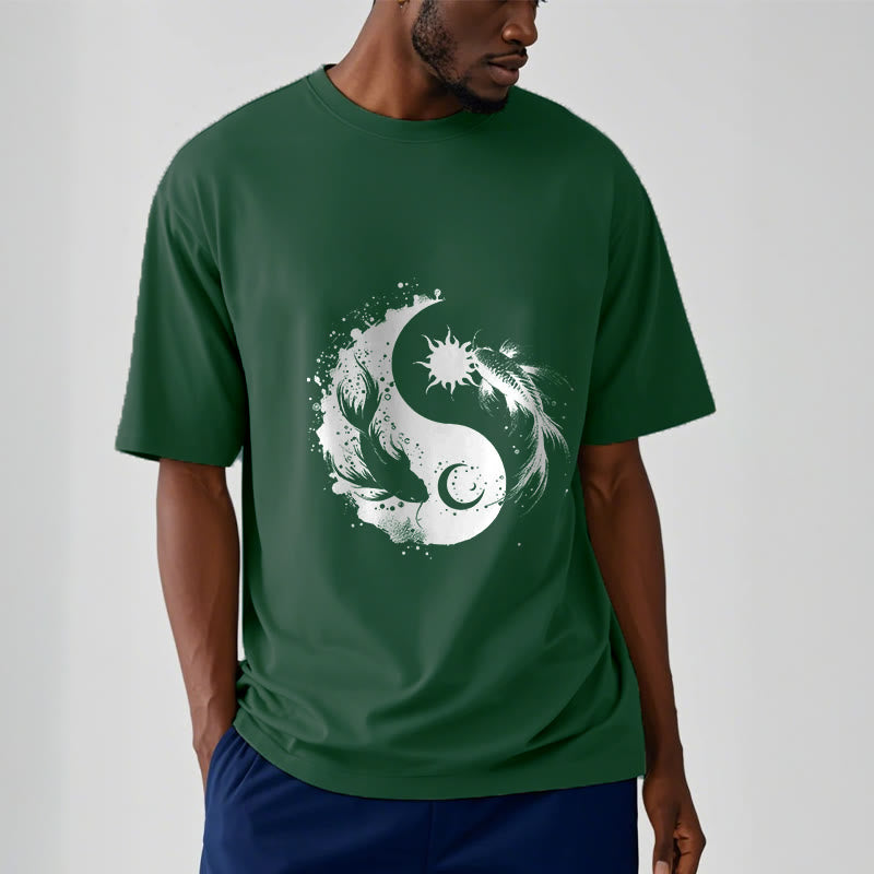 Buddha Stonessun And Moon Yin Yang Koi Pattern Tee T-shirt
