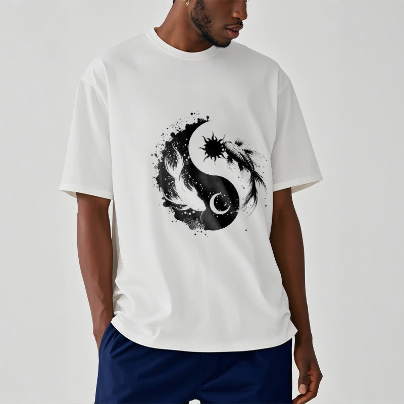 Buddha Stonessun And Moon Yin Yang Koi Pattern Tee T-shirt