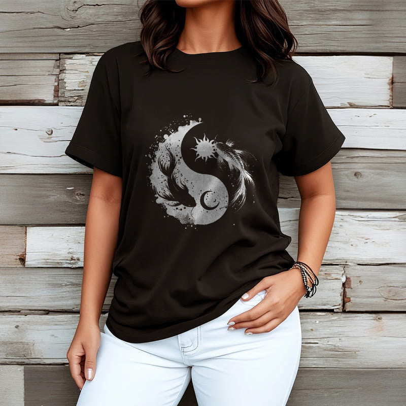 Buddha Stonessun And Moon Yin Yang Koi Pattern Tee T-shirt