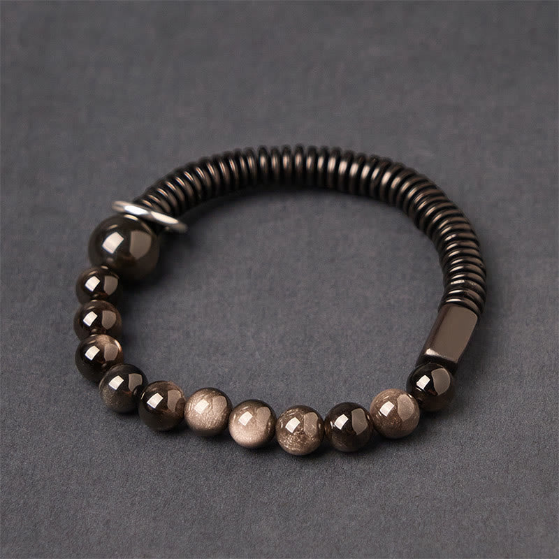 FREE Today: Soothing and Protection Silver Sheen Obsidian Coconut Shell Bracelet
