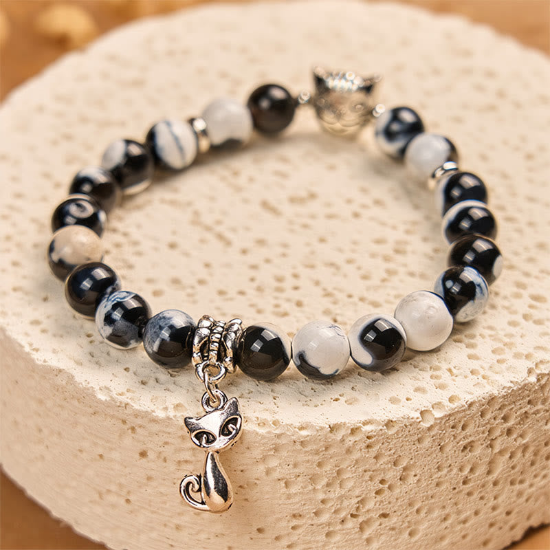FREE Today: Spiritual Growth Confidence Handmade Save A Cat Black and White Cat Fire Agate Bracelet
