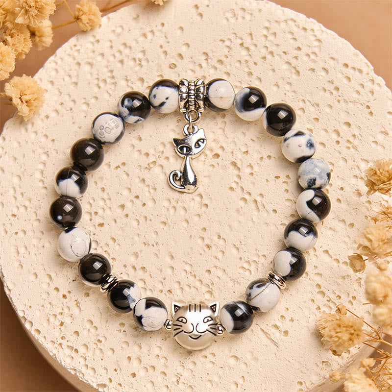 FREE Today: Spiritual Growth Confidence Handmade Save A Cat Black and White Cat Fire Agate Bracelet