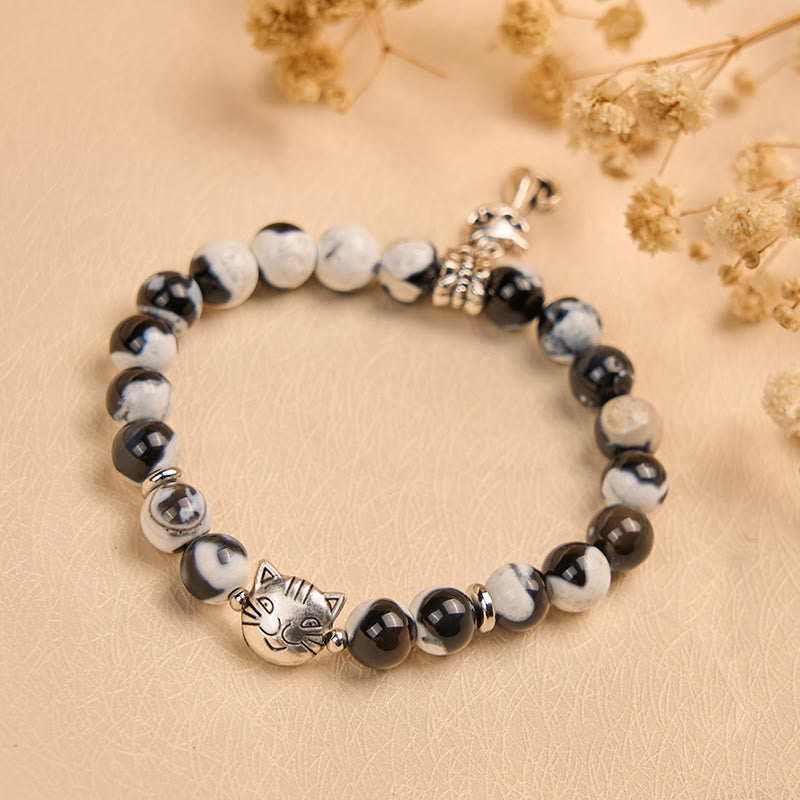 FREE Today: Spiritual Growth Confidence Handmade Save A Cat Black and White Cat Fire Agate Bracelet