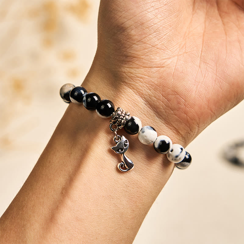 FREE Today: Spiritual Growth Confidence Handmade Save A Cat Black and White Cat Fire Agate Bracelet