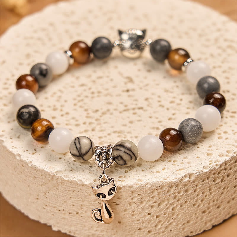 FREE Today: Protection Strength Handmade Save A Cat Black Veined Jasper Brown Striped Agate Bracelet