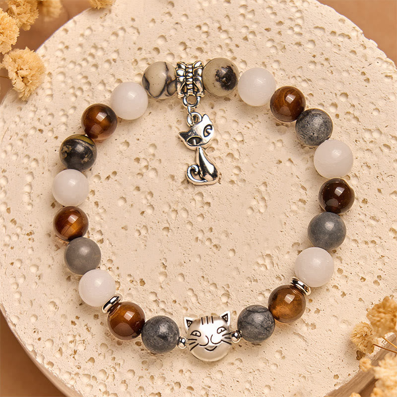FREE Today: Protection Strength Handmade Save A Cat Black Veined Jasper Brown Striped Agate Bracelet