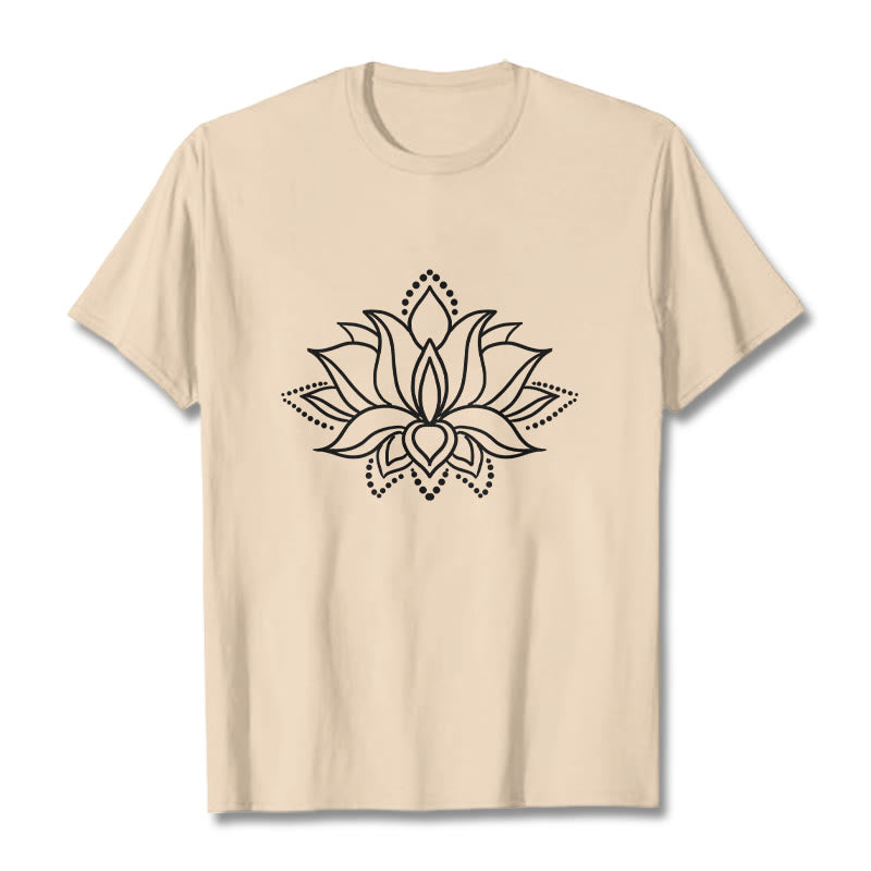 Buddha Stones Lotus Flower Pattern Simple Design Cotton Tee T-Shirt