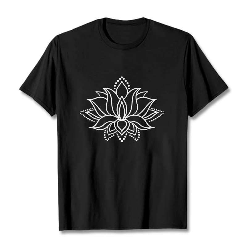 Buddha Stones Lotus Flower Pattern Simple Design Cotton Tee T-Shirt
