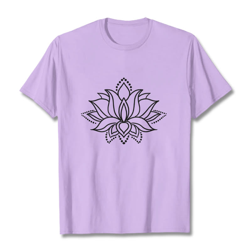 Buddha Stones Lotus Flower Pattern Simple Design Cotton Tee T-Shirt