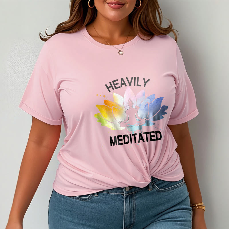 Buddha Stones Colorful Lotus Flower Meditation Figure Pattern Cotton Tee T-shirt