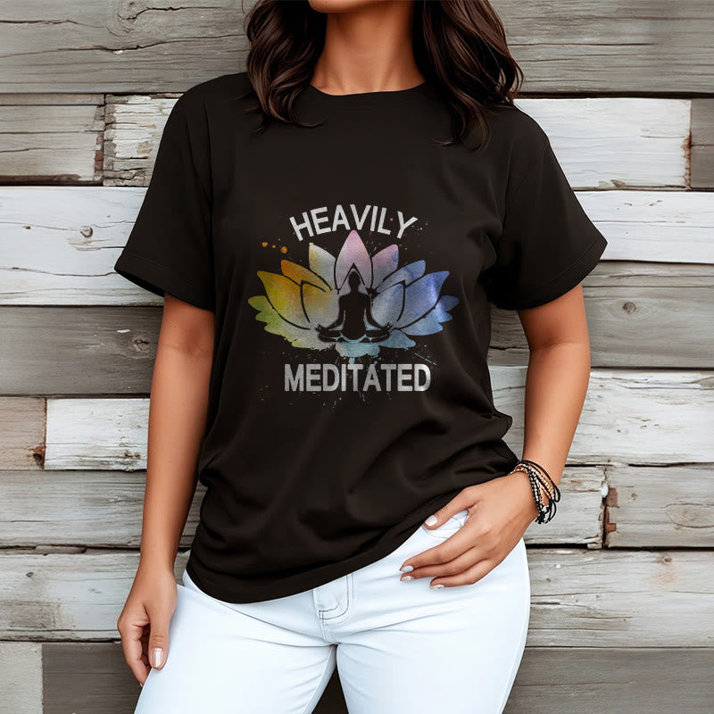 Buddha Stones Colorful Lotus Flower Meditation Figure Pattern Cotton Tee T-shirt