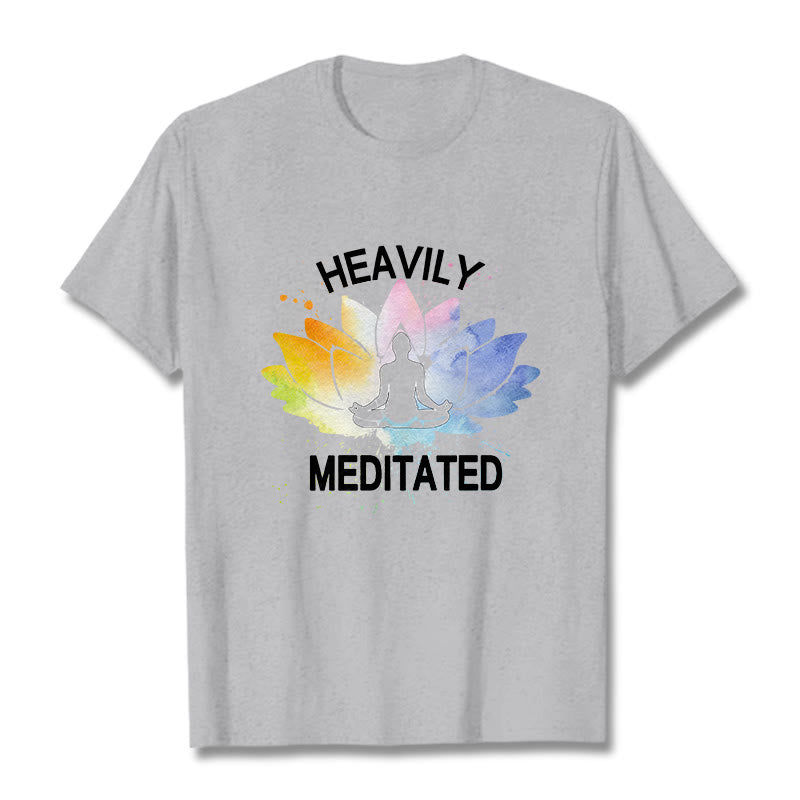 Buddha Stones Colorful Lotus Flower Meditation Figure Pattern Cotton Tee T-shirt