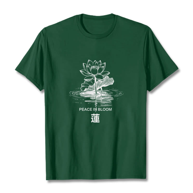 Buddha Stones Lotus Flower Lotus Leaf Ripple Pattern Tee Cotton T-shirt