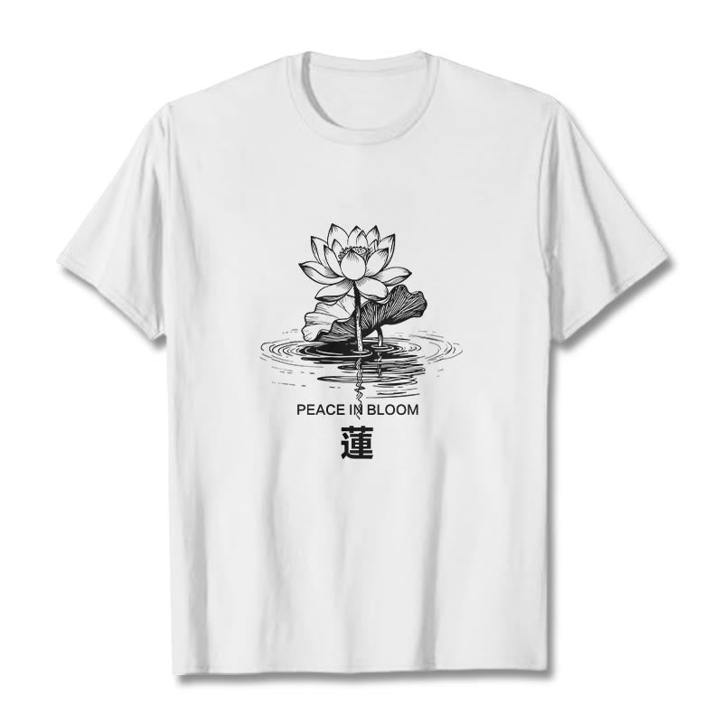Buddha Stones Lotus Flower Lotus Leaf Ripple Pattern Tee Cotton T-shirt