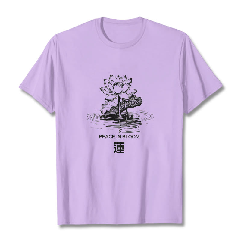 Buddha Stones Lotus Flower Lotus Leaf Ripple Pattern Tee Cotton T-shirt